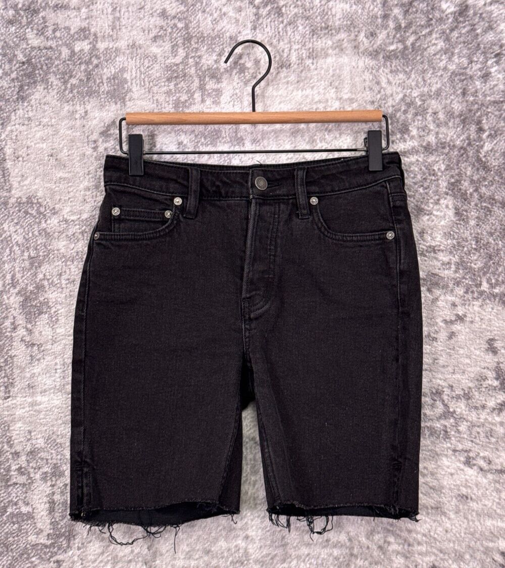 New Free People Shorts 25 Womens Mid Rise Raw Hem 7" Black Wash Denim